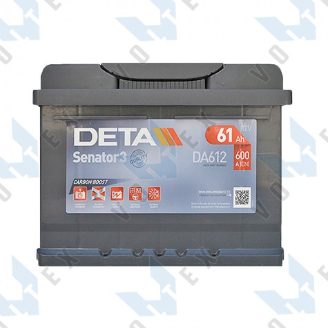 Аккумулятор Deta Senator 3 Carbon Boost 61Ah R+ 600A (низкобазовый)